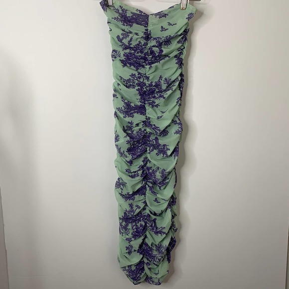 Miaou Renzo Mint Toile Midi Ruched Dress Mint Purple Womens XS - Picture 3 of 16